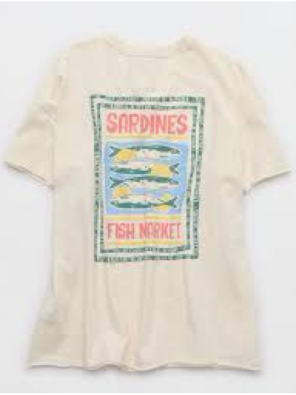 aerie Cream Tee with Multicolor Sardines Graphic